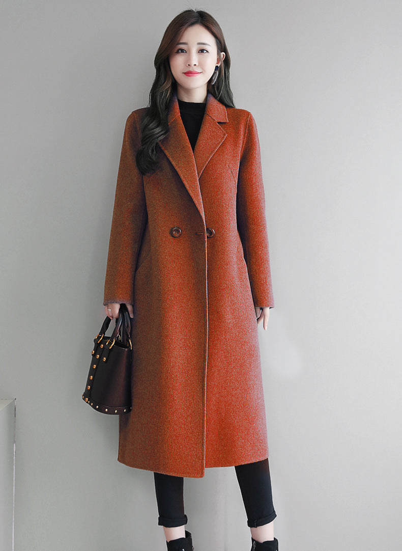 Solid Color Suit Collar Long-sleeved Woolen Coat