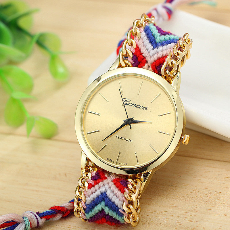 Hand-woven color drawstring watch