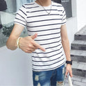 Striped short-sleeved T-shirt slim slim simple