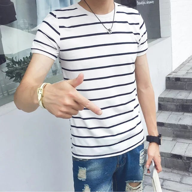 Striped short-sleeved T-shirt slim slim simple