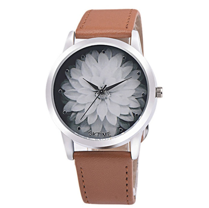 Water hibiscus lotus pattern leather female watch