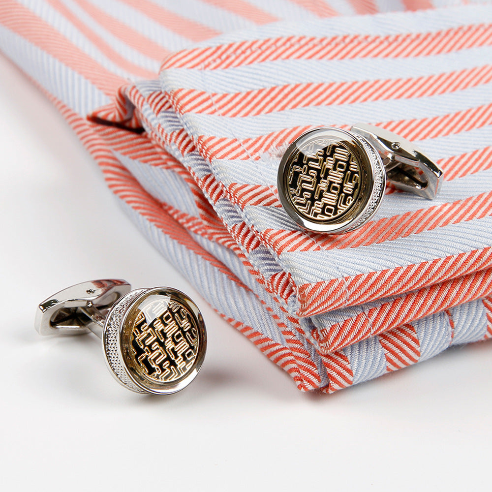 Men's Cufflinks Fashion Yellow Pattern Round