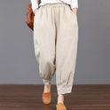 Spring and summer new literary fan women's casual solid color cotton and linen elastic waist wild women's trousers was thin Harlan