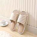 Striped Linen Four Seasons Indoor Slippers Cotton Linen Couple Non Slip Soft Bottom Home Wooden Floor Slippers