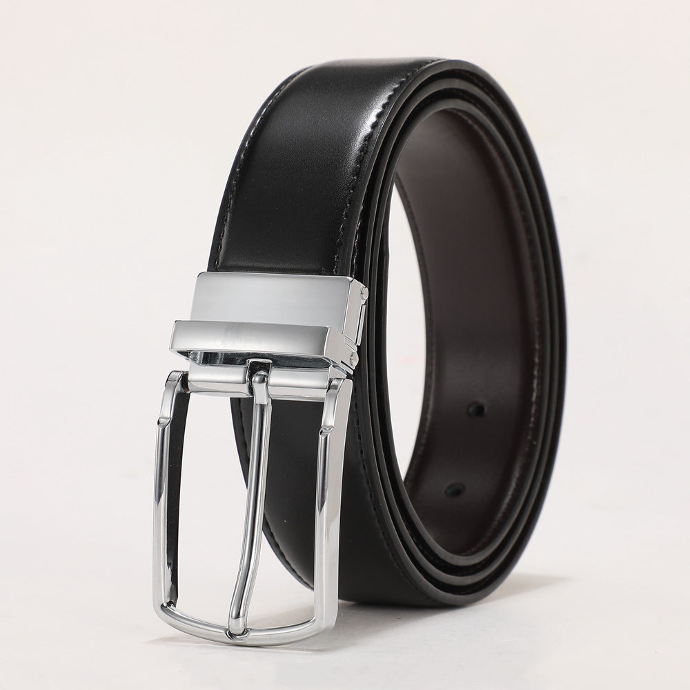 Men's Genuine Leather Business Double Sided Pin Buckle Belt