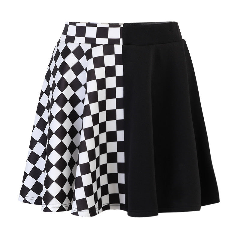 Dark Girl Color Contrast Plaid Stitching Skirt Sexy High Waist Skirt