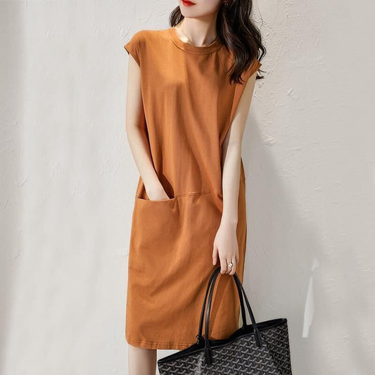 Slim solid color T-shirt dress