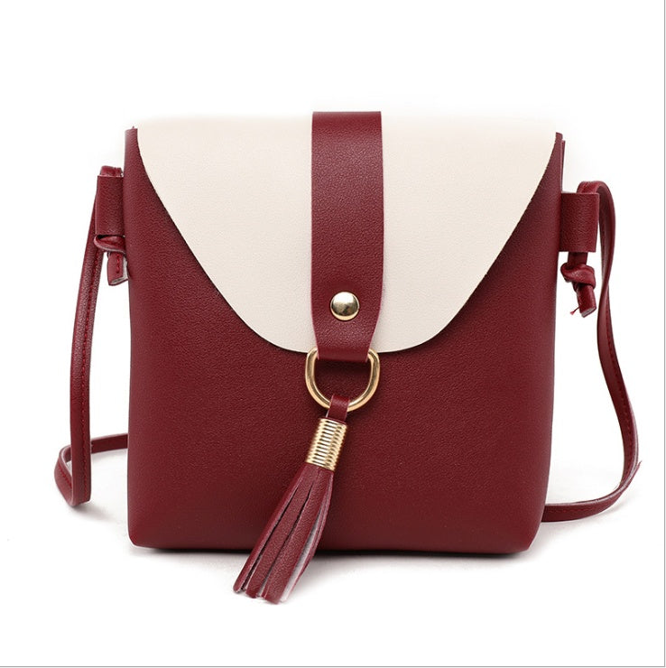 New Korean version of the contrast color female shoulder diagonal package PU soft face ladies bag