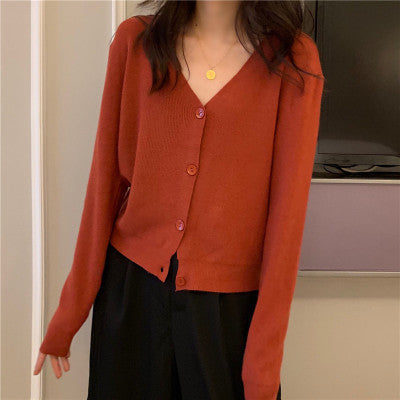 Women's Autumn V-neck Loose Thin Knit Jacket