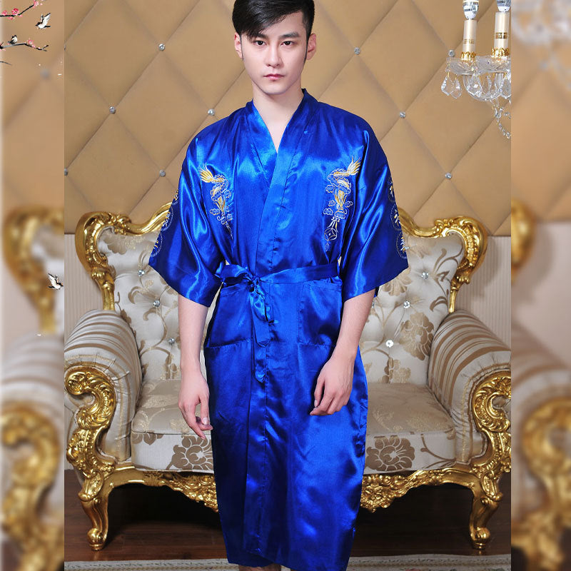 Cardigan Nightgown Embroidery Dragon Totem Men's Bathrobe Pajamas