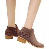 Round toe hand-woven belt single short boots