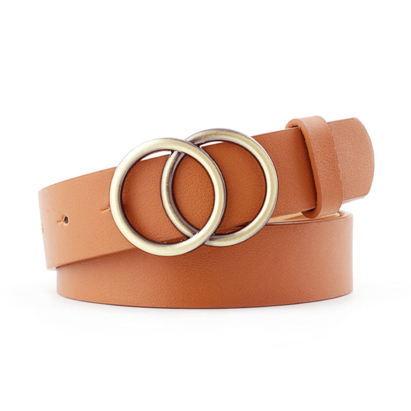 Lady belt with bronze round buckle