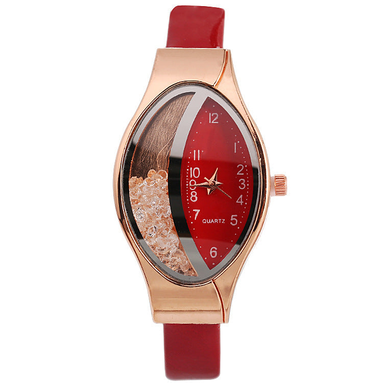 Watch Eye Shape Ladies Quartz Watch WISH Turn Bead Quicksand Belt Watch