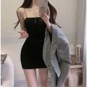 Pure Color Tight Flat Strap Dress Autumn And Winter New