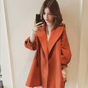 Loose and Slim Medium Length Lantern-sleeved Woolen Coat