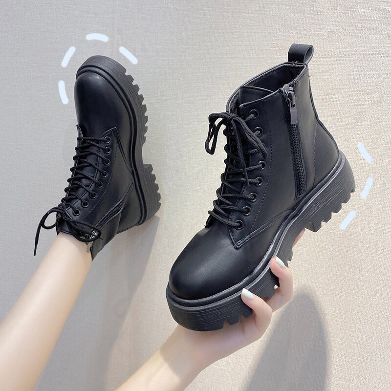 Trendy Korean Black All Match Thick Soled Motorcycle Boots