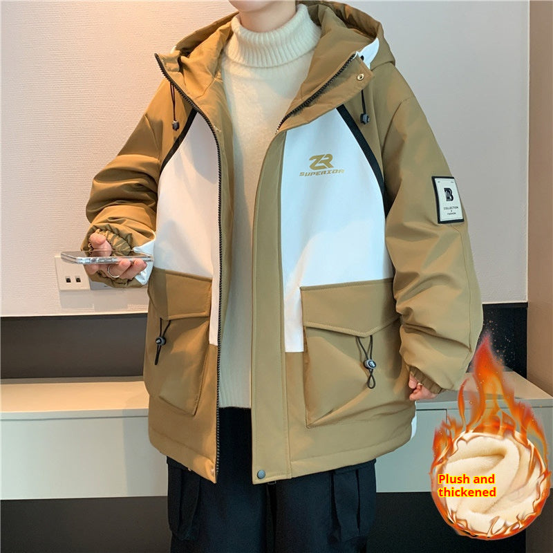 Winter Fleece-lined Thickened Boy Warm Work Clothing Hooded Cotton Coat Jacket