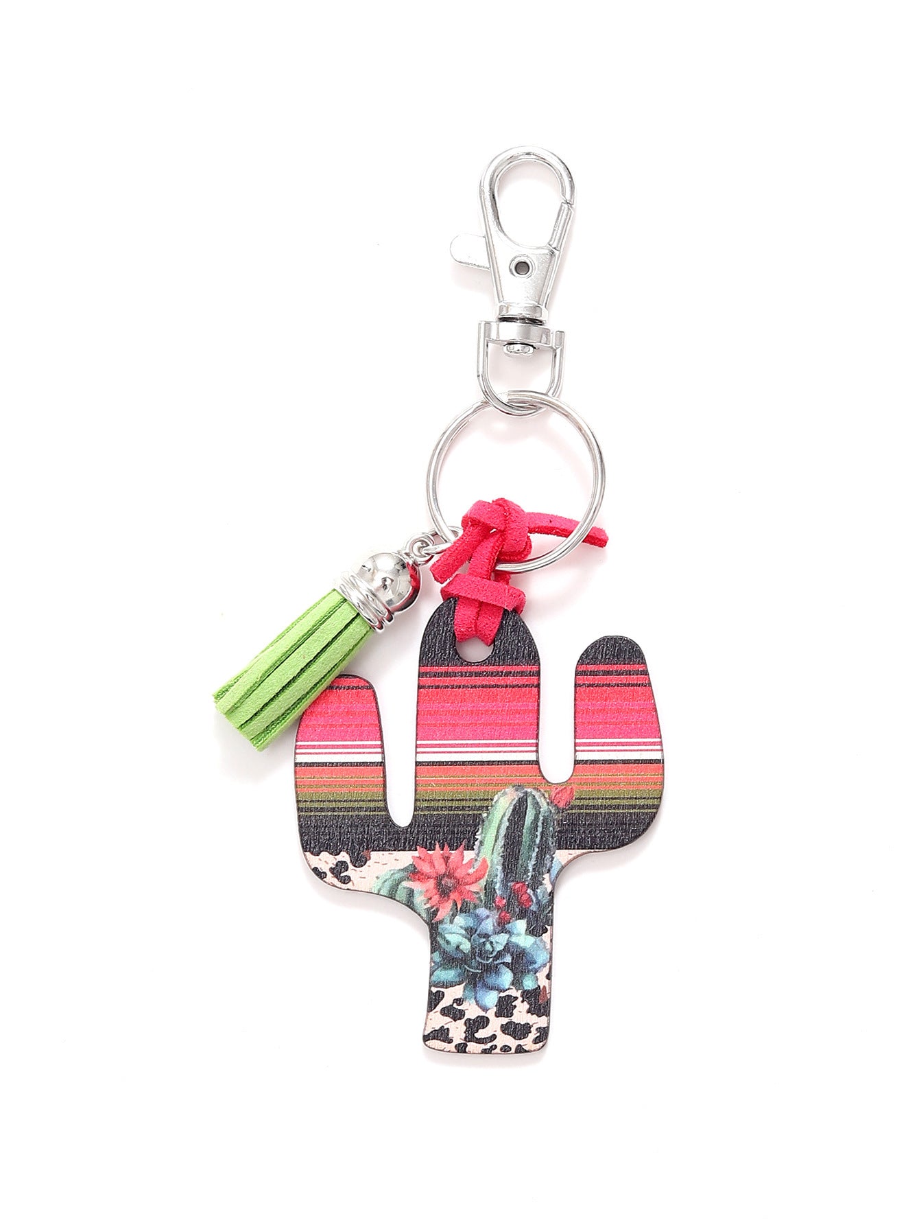 Wooden Cactus Keychain Leopard Flower