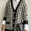 European and American Checked Commuter Knit Pullover Loose Casual Cardigan