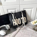 Simple Letter Shoulder Bag Large Capacity Commuter Contrast Color Casual PU Tote Bag For Women