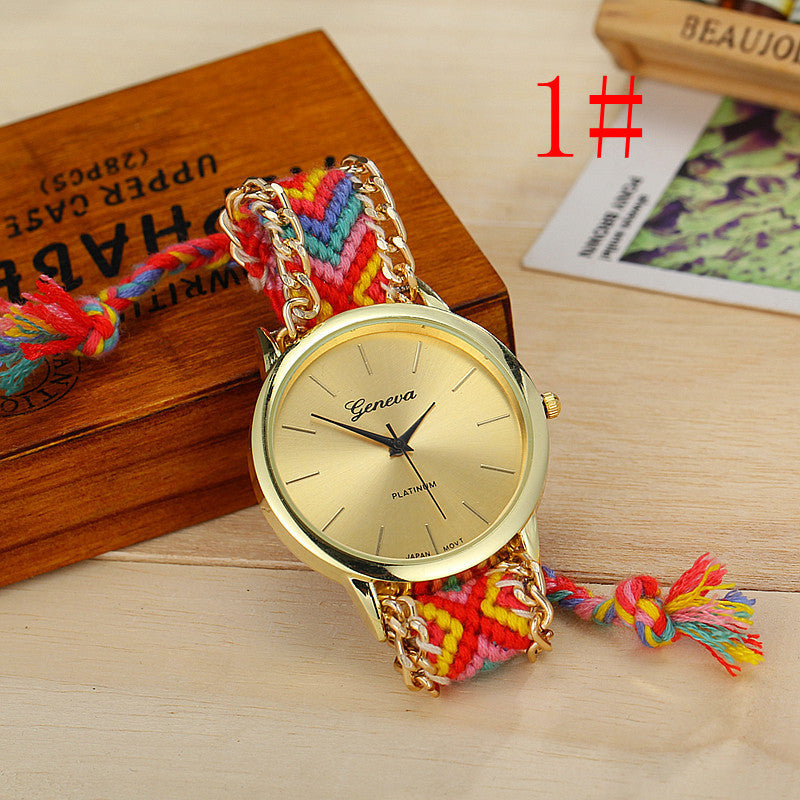 Hand-woven color drawstring watch