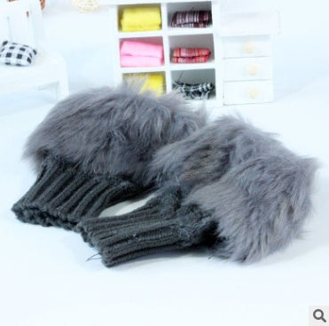 Autumn and winter warm thickening ladies gloves Korean rabbit hair cute half finger gloves wool knit gloves