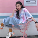 Loose Harajuku style tie-dye bf top summer