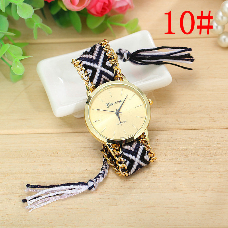 Hand-woven color drawstring watch