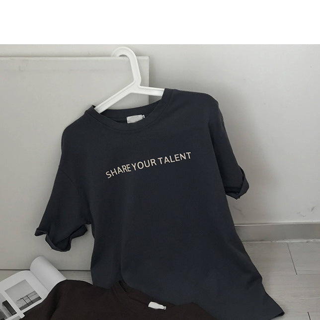 Solid Color Short-Sleeved T-Shirt Male Letter Printing Wild Loose Ins Trend Top