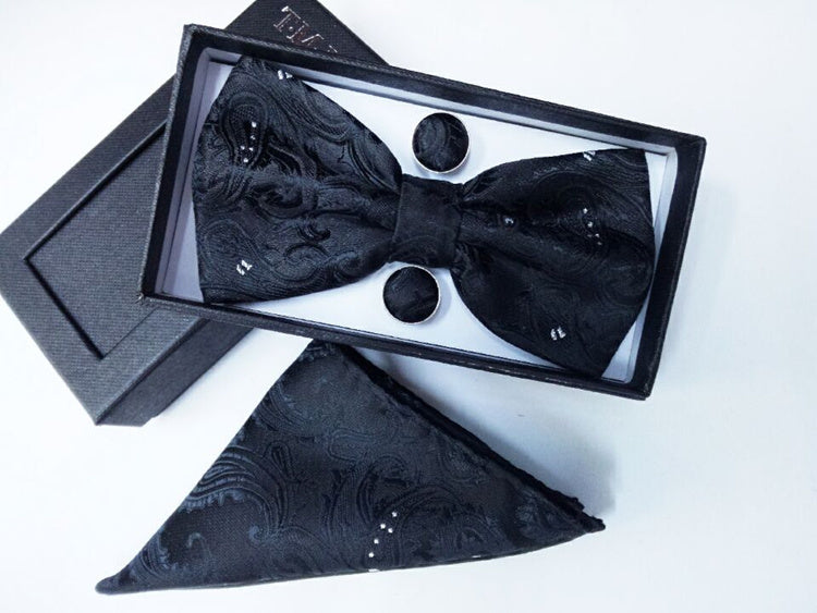 Paisley pattern bow tie dark blue black bow tie male British fashion cashew flower bow gift set