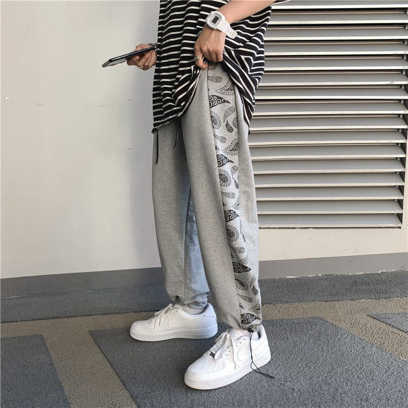 Korean Version Of The Trend Of Retro Cashew Flower Casual Pants Stitching Loose Drawstring Trousers