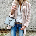 autumn and winter new style solid color long-sleeved lapel women's fluffy coat coat LG0050