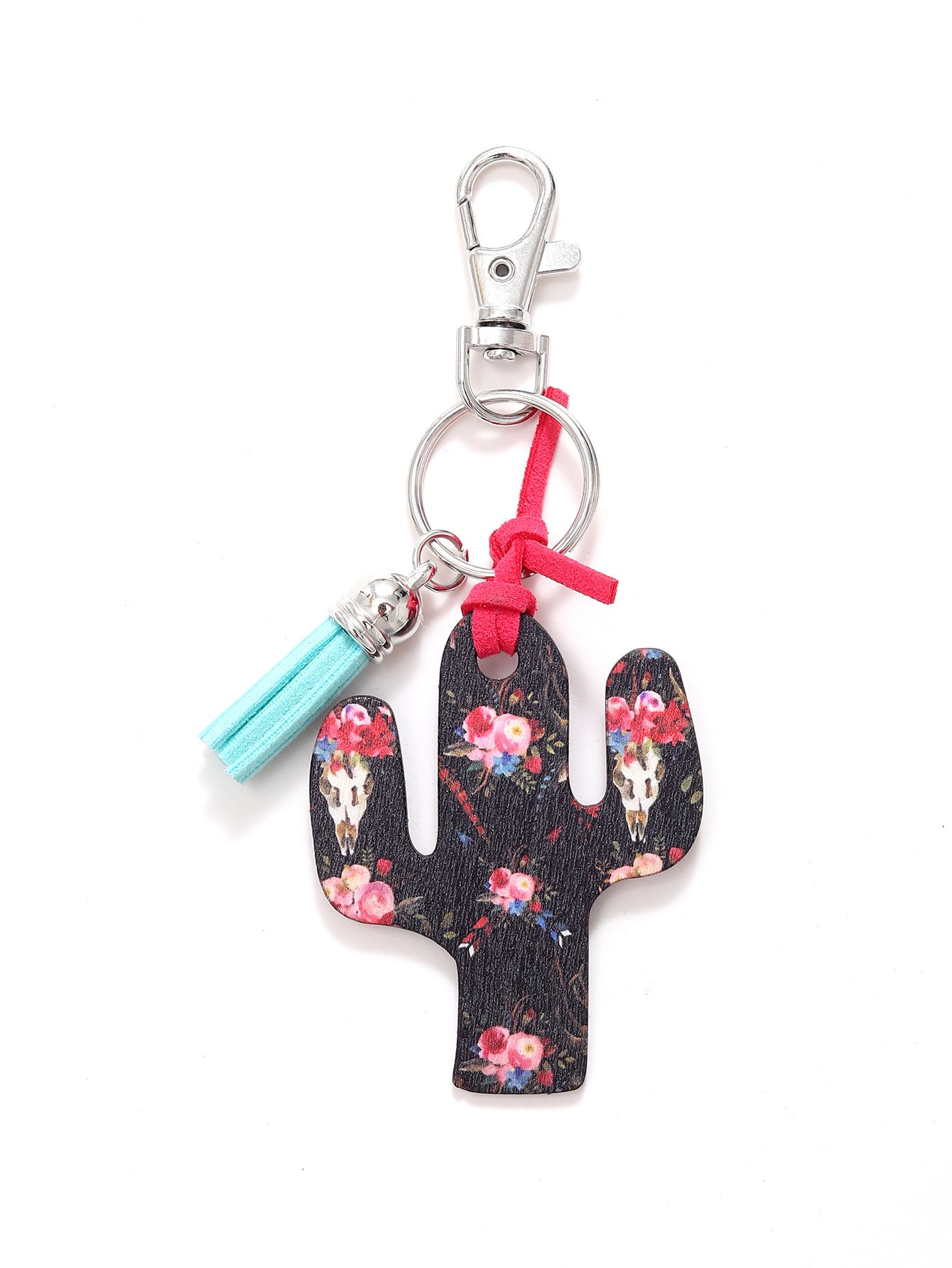 Wooden Cactus Keychain Leopard Flower