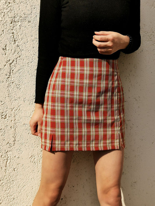 High Waist Plaid Skirt