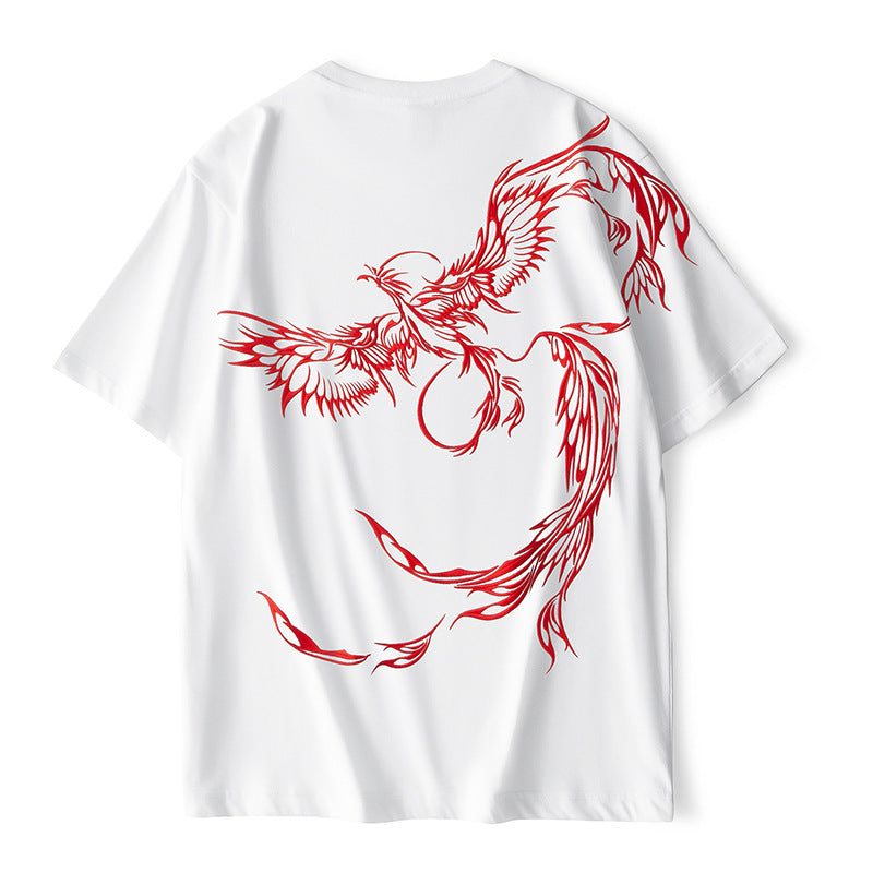 Embroidered Phoenix Individual Short-sleeved T-shirt National Fashion Hip Hop Men's Casual Clothes