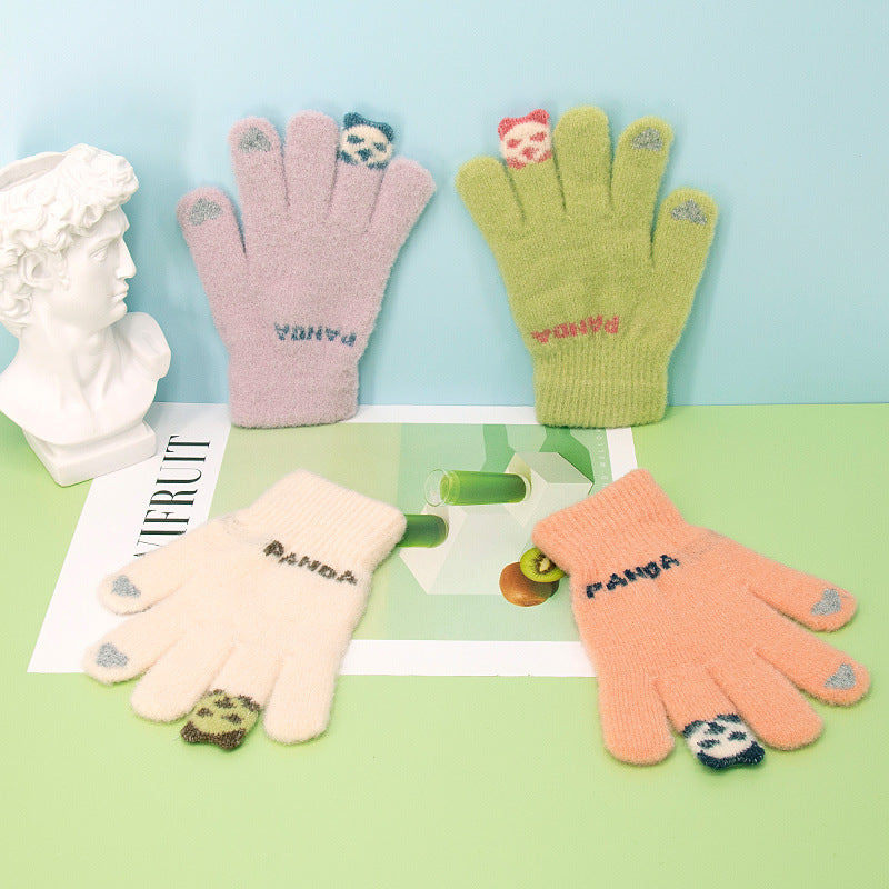 Plush Knitted Gloves With Fingertips For Women