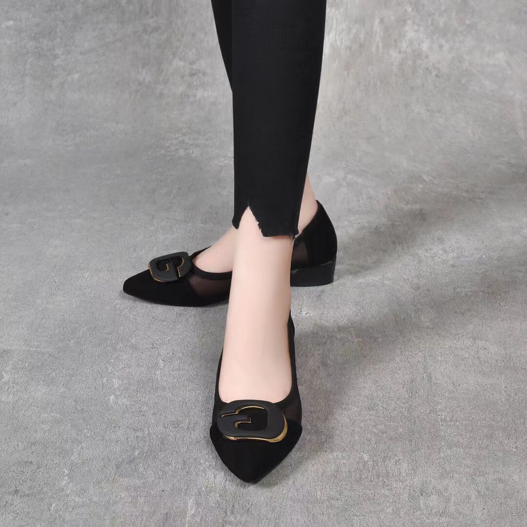 Metal Buckle Pointed-toe Hollowed Pumps Women