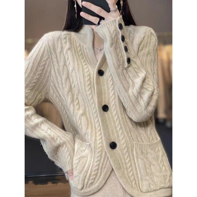 Western Style Pocket Knitted Wool Jacket