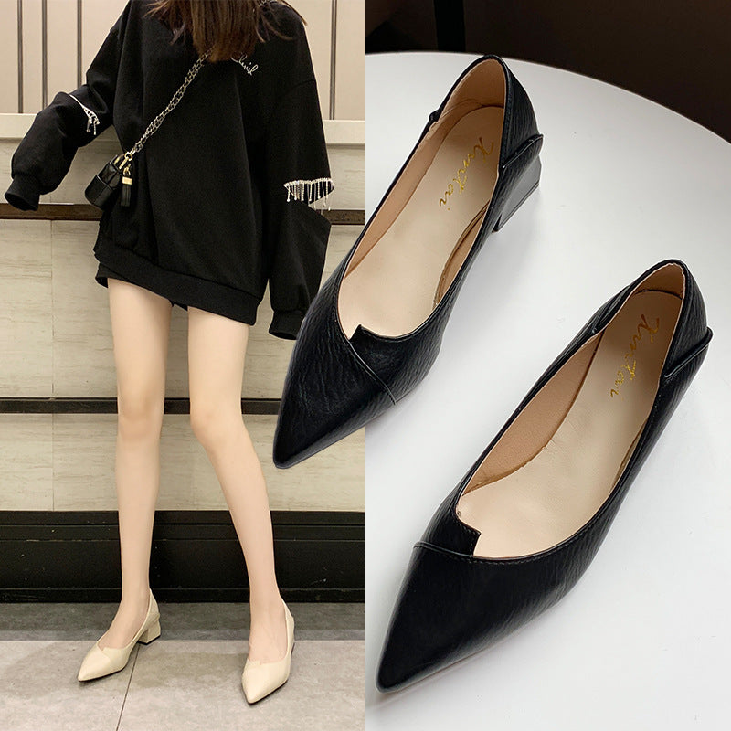 Chunky Heel Low-cut High Heel Pumps Women Pointed Toe