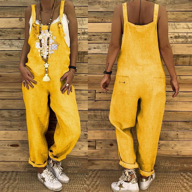 Women's Printed Plus Size Linen Cotton Overalls