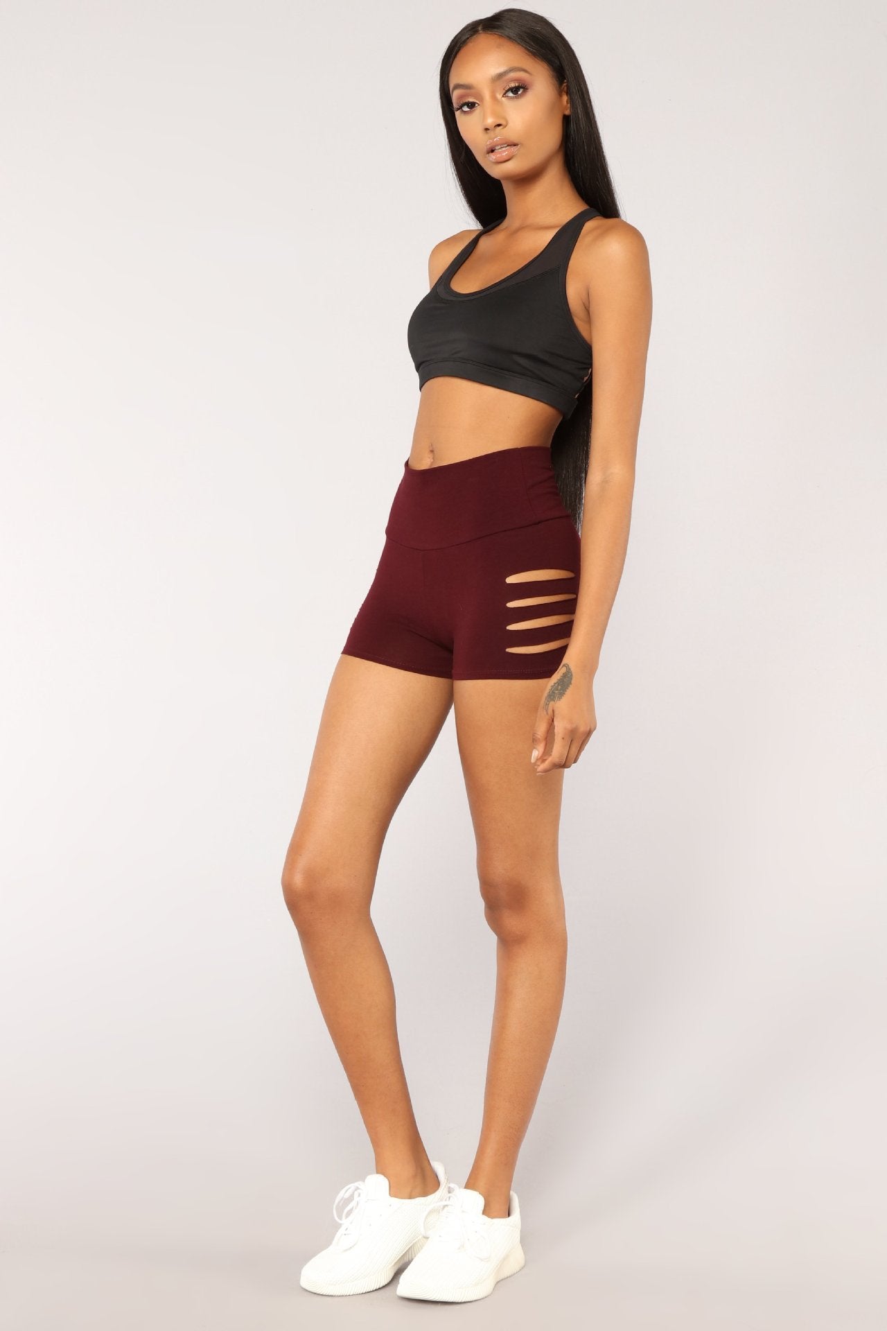 High-waist stretch-hole sweat shorts