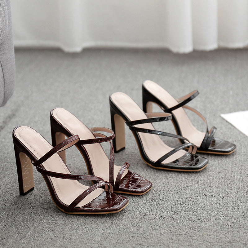 Thin Strap Square Head High-Heeled Female Sandals