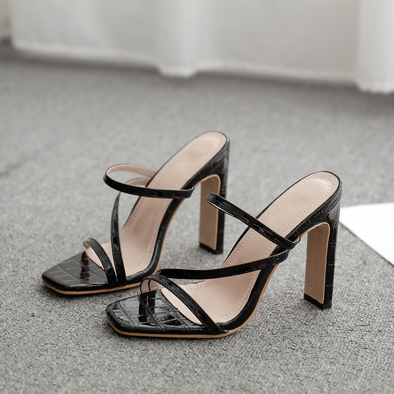 Thin Strap Square Head High-Heeled Female Sandals