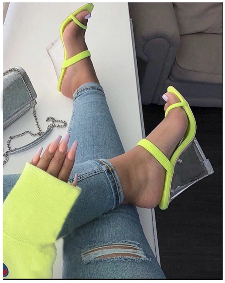 Crystal Wedge Hollow Fluorescent High Heel Sandals