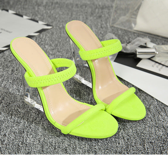 Crystal Wedge Hollow Fluorescent High Heel Sandals