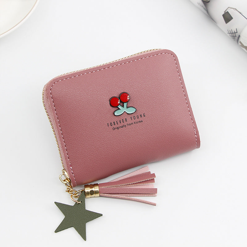 Ladies Wallet Short Cartoon Cute Cherry Clutch Bag Little Girl Coin Purse Zipper Bag