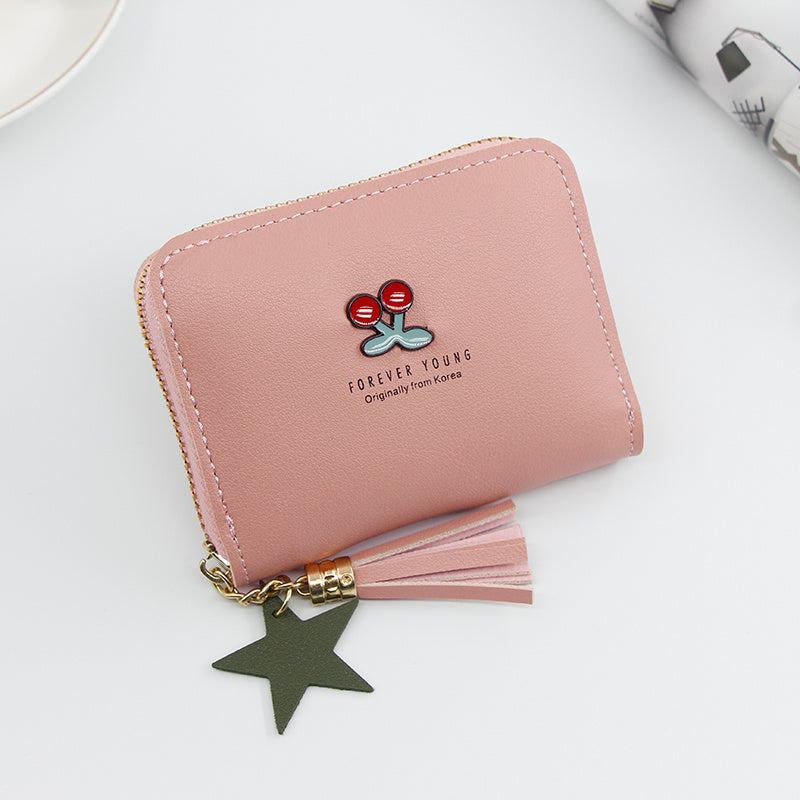 Ladies Wallet Short Cartoon Cute Cherry Clutch Bag Little Girl Coin Purse Zipper Bag