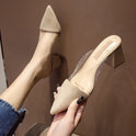 High Heels Summer Transparent Korean Fashion Sll-match Pointed Thick With Half-drag Outer Slippers