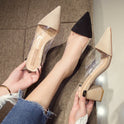 High Heels Summer Transparent Korean Fashion Sll-match Pointed Thick With Half-drag Outer Slippers