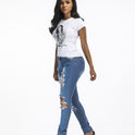 Ladies Fashion Ripped Denim Trousers And Feet Pants